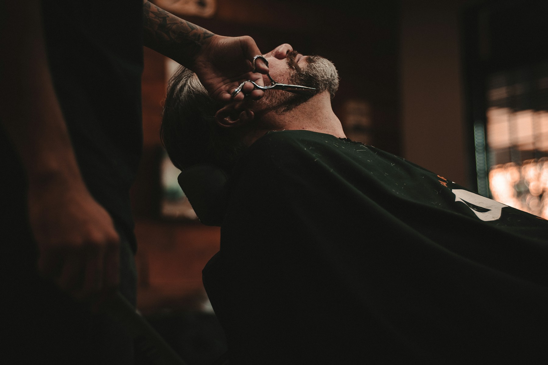 Beard trim in a classic barber chair